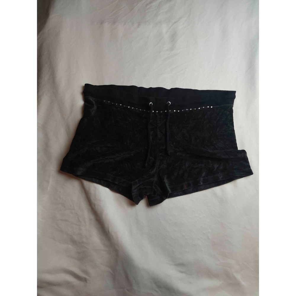 Victoria's Secret Booty Shorts Womens M Black Velour Y2K Rhinestones Embellished